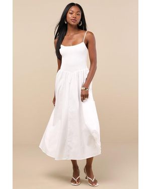 Lulus Tandria Smocked Sleeveless Midi Dress - Natural