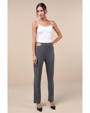 Lulus Polished Aura Cutout High-Rise Trousers - Grey