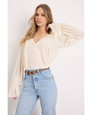 Lulus Florencia Ruffled Long Sleeve Top - Blue