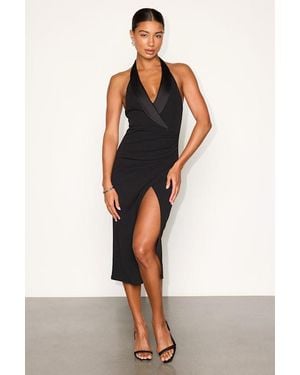 Lulus Annalise Ponte Knit Surplice Midi Dress - Black