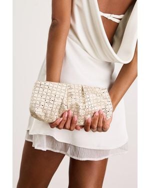 Lulus Blaney Satin Rhinestone Crossbody Clutch - White