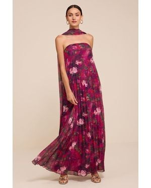 Lulus Damaris Floral Scarf & Maxi Dress Set - Red