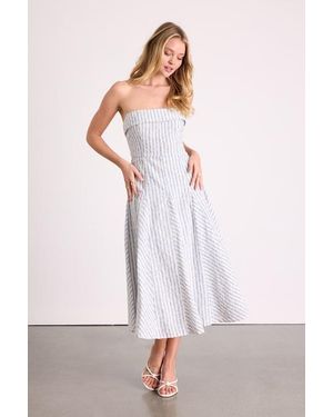Lulus Kaletta And Ivory Striped Eyelet Embroidered Midi Dress - White