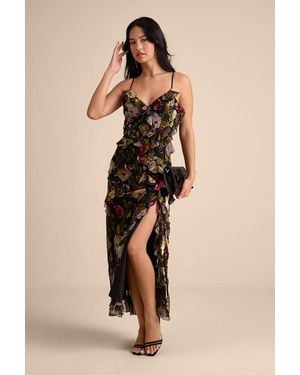 Lulus Shona Multi Velvet Jacquard Ruffled Maxi Dress - Natural