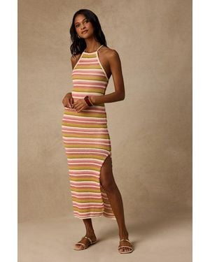 Lulus Nalani Multi Striped Crochet Halter Midi Dress - Orange