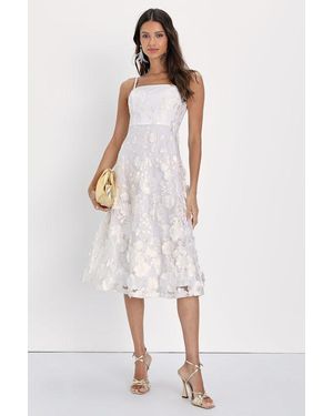 Lulus Glamour Garden 3D Floral Embroidered Midi Dress - White