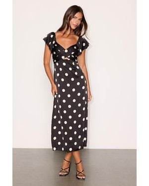 Lulus Villena Polka Dot Satin Tie-Back Midi Dress - Black
