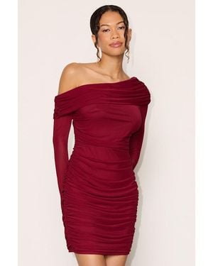 Lulus Darla Mesh One-Shoulder Long Sleeve Mini Dress - Red