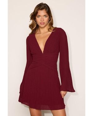 Lulus Rhea Pleated Long Sleeve Mini Dress - Red