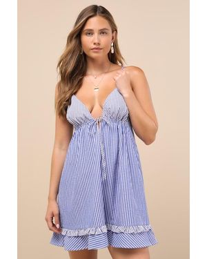 Lulus Lelina Striped Tie-Front Babydoll Mini Dress - Blue