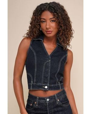 Blank NYC Night Break Dark Wash Collared Denim Vest - Blue