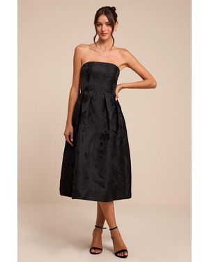 Lulus Laurelin Floral Jacquard Strapless Midi Dress - Black