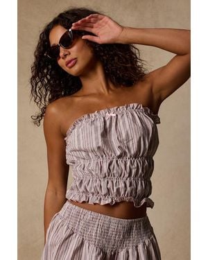 Daisy Street Honeysuckle Striped Smocked Tube Top - Brown