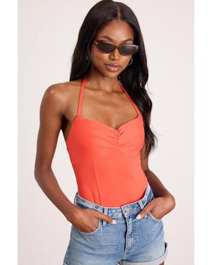 Lulus Amberlyn Bright Halter Neck Bodysuit - Red