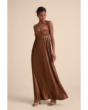 Lulus Whimsical Beauty Satin Plisse Strapless Maxi Dress - Brown