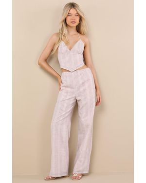Lulus Anahita Cream And Striped Mid-Rise Straight Leg Pants - Natural