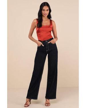 Just Black Effortlessly Influential Dark Wash High-Rise Wide-Leg Jeans - Orange