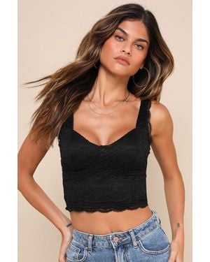 Lulus Flirtatious Attitude Lace Bustier Cami Crop Top - Black