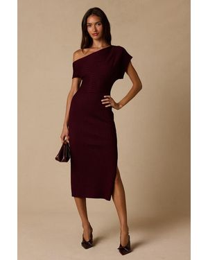 Lulus Brady Ribbed Off-The-Shoulder Sweater Midi Dress - Brown