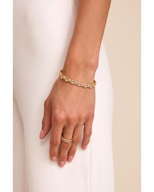 Lulus Marcelle 14Kt Rhinestone Hinged Bangle Bracelet - Natural