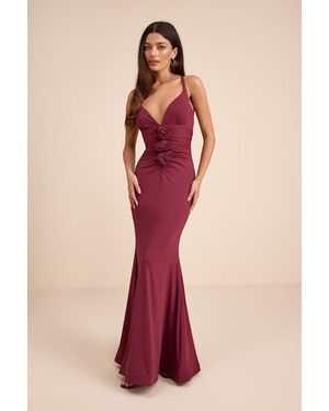 Lulus Dinah Slinky Knit Rosette Maxi Dress - Red