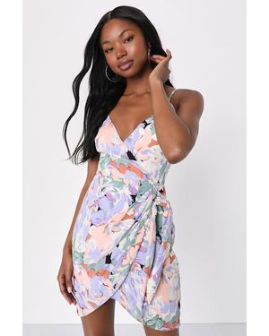 Lulus Blossoming Emotion Cream Floral Faux-Wrap Mini Dress - White