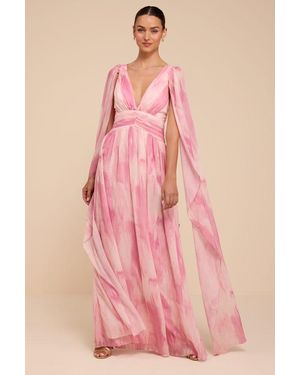 Lulus Damaria Multi Abstract Cape Sleeve Maxi Dress - Pink