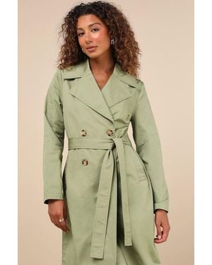 Lulus Fave Forecast Twill Trench Coat - Green