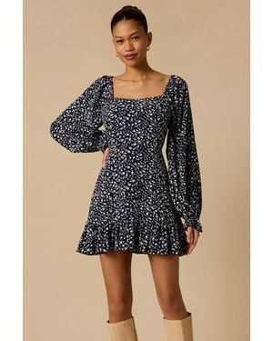 Lulus Coy Charm Floral Print Long Sleeve Mini Dress - Blue