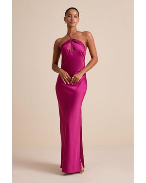 Lulus Gracie Satin Halter Neck Maxi Dress - Pink