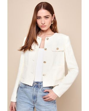 Lulus Undeniably Poised Cream Tweed Crew Neck Button-Front Blazer - White