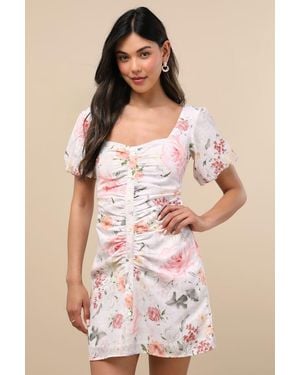 Lulus Kenlee Floral Puff Sleeve Mini Dress - Pink