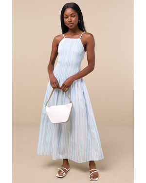 Lulus Jalessa Multi Striped Drop Waist Midi Dress - Blue