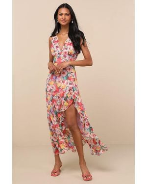 Lulus Laraline Multi Floral Ruffled Cowl Back Maxi Dress - Pink