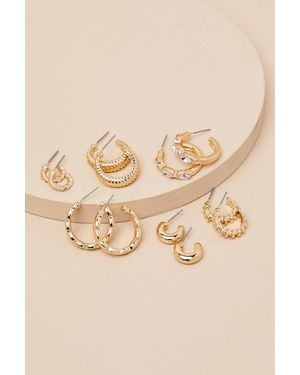 Lulus Makana Textured Rhinestone Six-Piece Hoop Earring Set - Natural