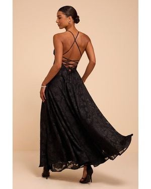 Lulus Starlet Burnout Lace-Up Maxi Dress - Black