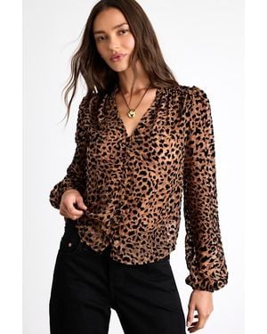 Lulus Harielle Leopard Print Burnout Velvet Long Sleeve Blouse - Brown