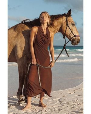 Lulus Tahani Mesh Cowl Maxi Swim Cover-Up - Brown