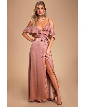 Lulus Moriah Rose Satin Cold-Shoulder Wrap Maxi Dress - Pink