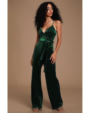 Lulus Kylinna Velvet Sleeveless Wide-Leg Jumpsuit - Blue