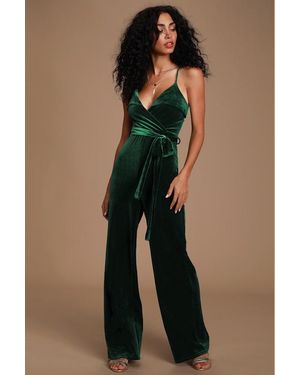 Lulus Kylinna Velvet Sleeveless Wide-Leg Jumpsuit - Blue