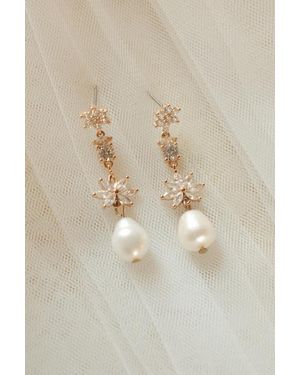 Lulus Freya Rhinestone Pearl Earrings - Natural