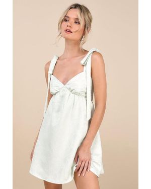 Lulus Precious Allure Jacquard Tie-Strap Mini Dress - Natural
