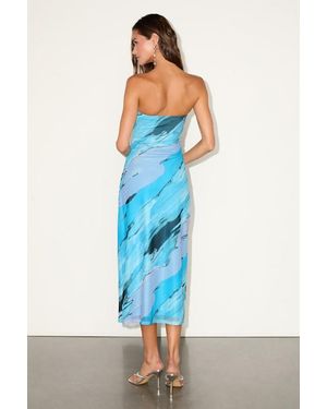 utterly attractive slate blue mesh ruched strapless midi dress Morella Ruched Waist Mesh Maxi Dress Blue