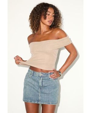 Lulus Fayla Medium Wash Denim Rhinestone Mini Skirt - Blue