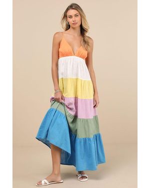 Roxy Honolulu Glow Block Tiered Maxi Dress - Blue