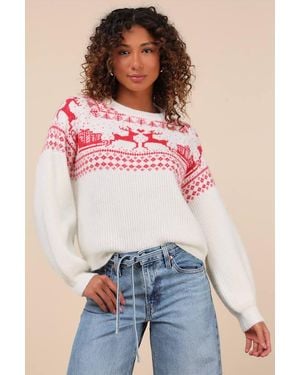 Lulus Cutest Cheer And Fair Isle Pullover Sweater - Red