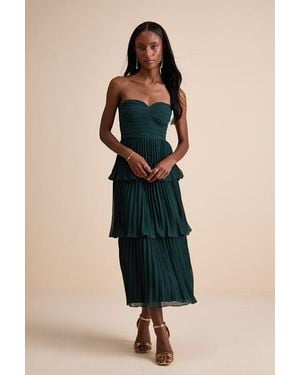 Lulus Seriously Sensational Emerald Strapless Tiered Midi Dress - Green