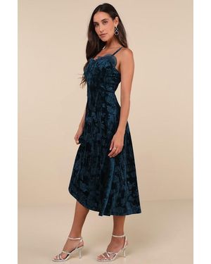 Lulus Considered Glamour Dark Crushed Velvet Buster Midi Dress - Blue