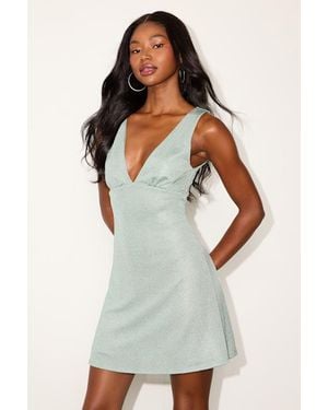 Lulus Adaline Mint Lurex Sleeveless Mini Dress - Grey